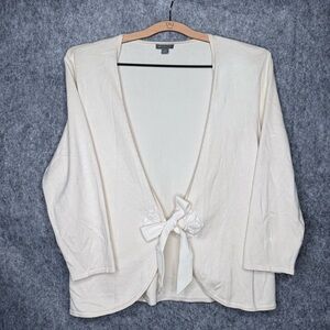 Ann Taylor Silk Blend‎ Beaded Front Tie Closure Ivory Cardigan- Sz L